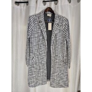 Melloday Tweed Plaid Jacket Coat Womens  Large Open Front With Pockets